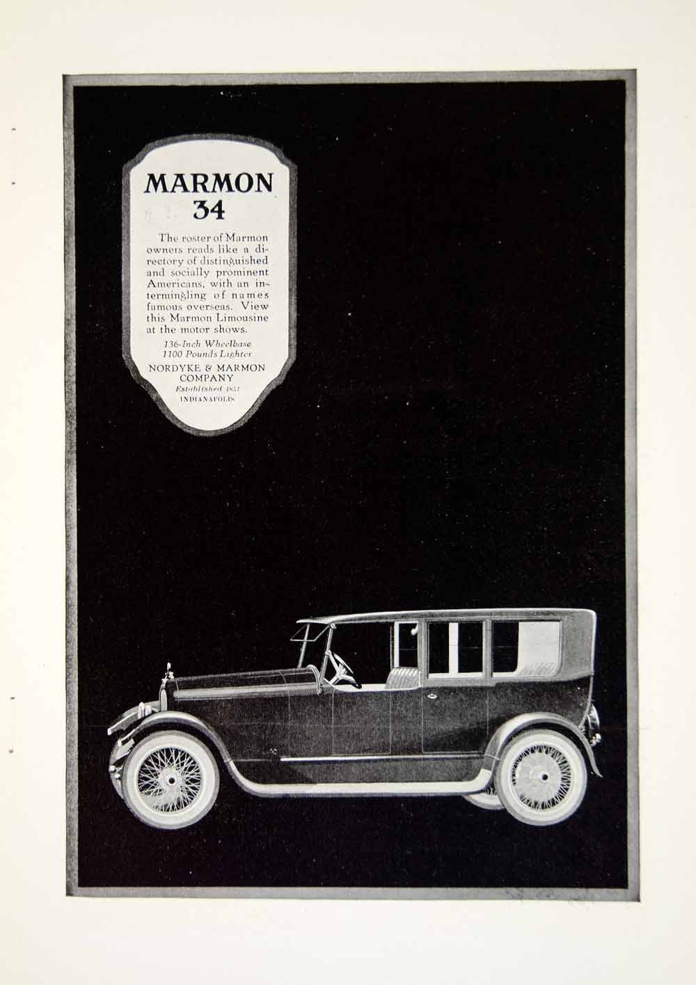 1918 Ad Marmon Nordyke Automobile 34 Vehicle Company Car American Image YNG2
