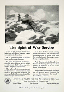 1918 Ad American Telephone Telegraph Company Wartime World War I Soldier YNG2 - Period Paper
