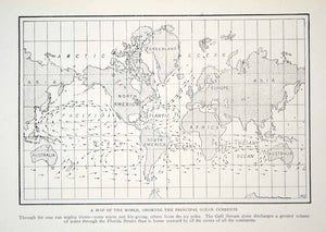 1918 Print Map World Continents Ocean Currents Gulf Stream Historic Image YNG3