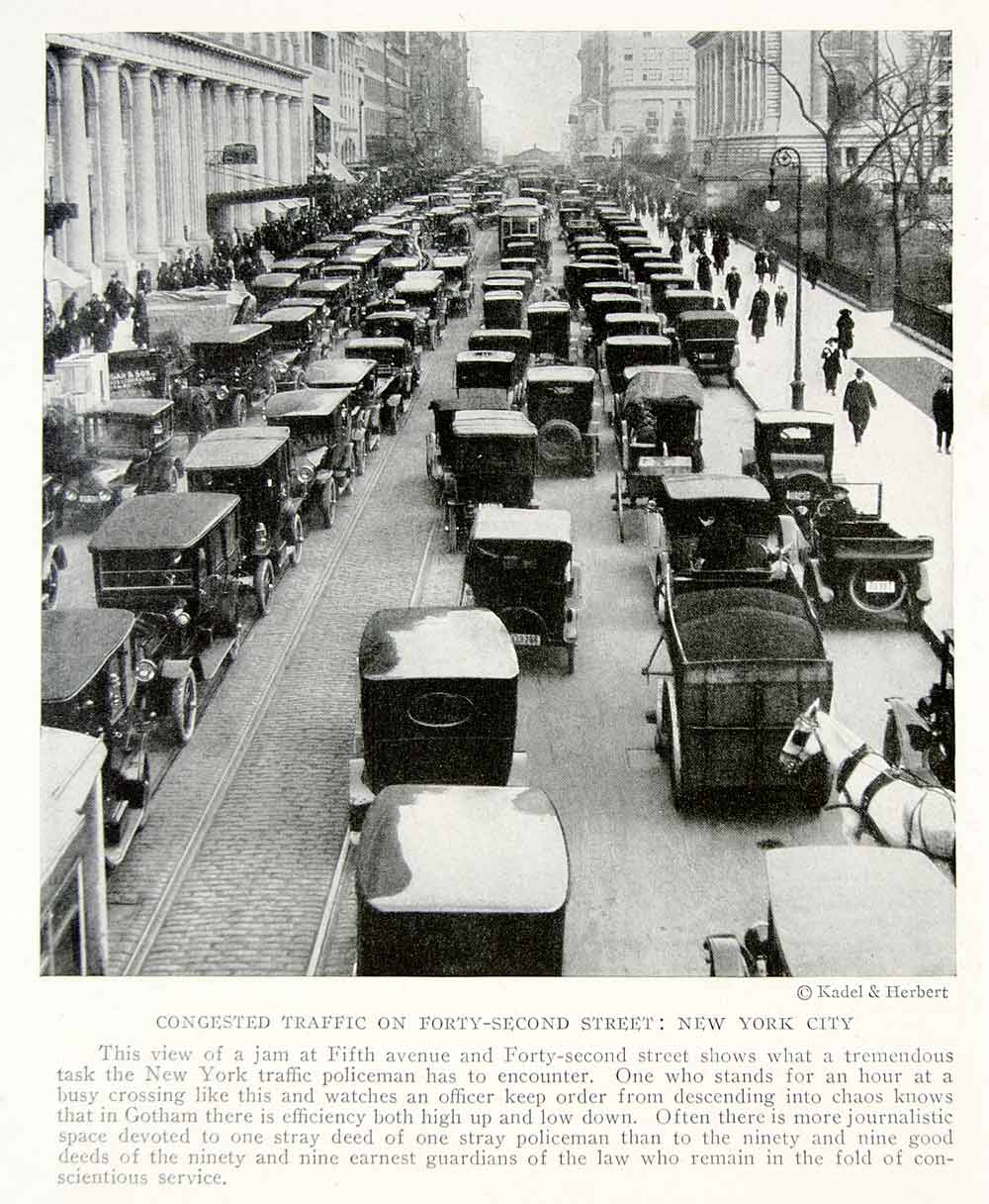 1918 Print New York City 42nd Street Traffic Jam Antique Cars Historic NYC YNG3