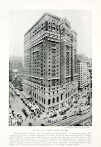 1918 Print New York City Hotel Cityscape Street Traffic NYC Historic Image YNG3