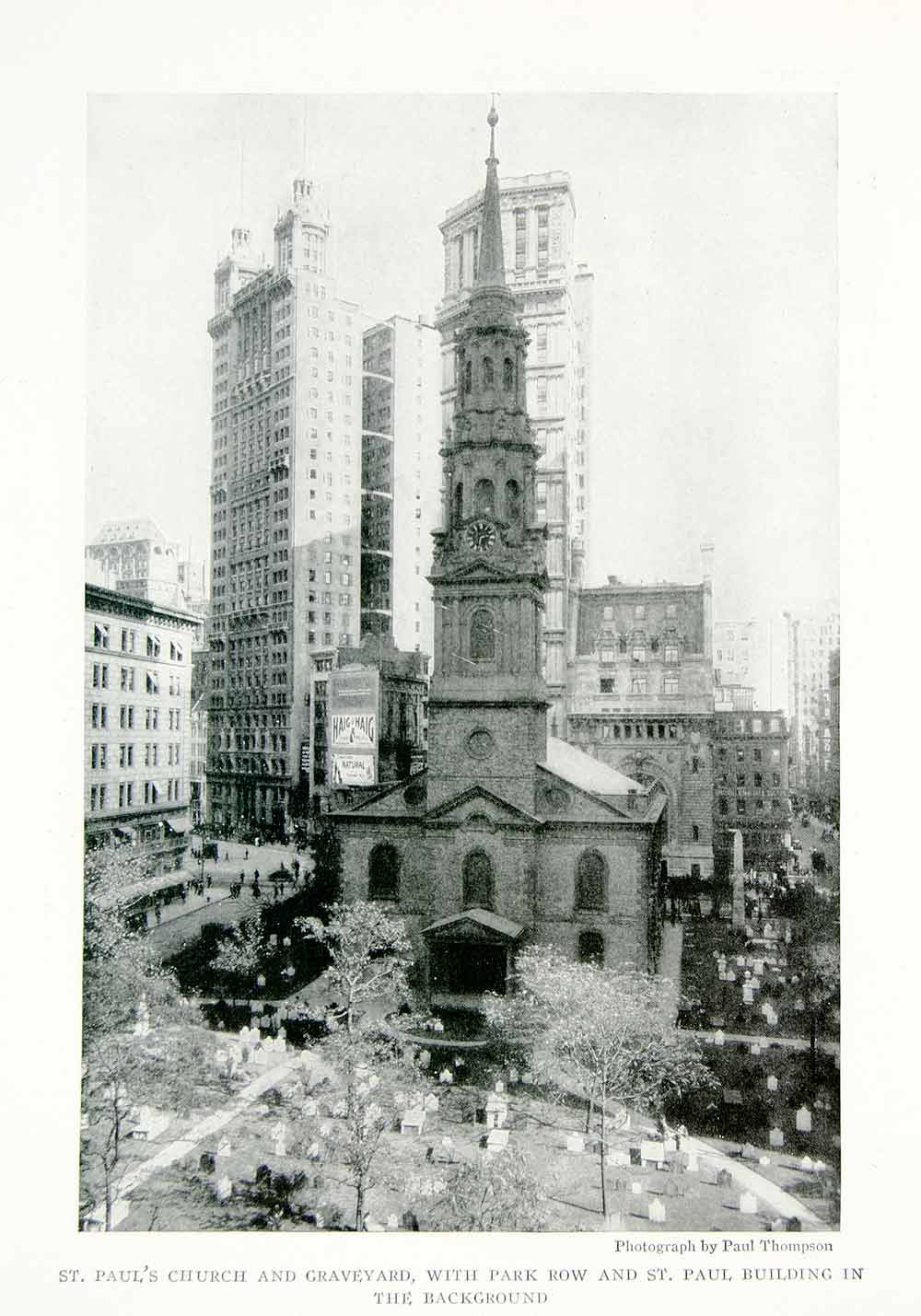1918 Print New York City St. Paul's Church Graveyard Cityscape Historic YNG3