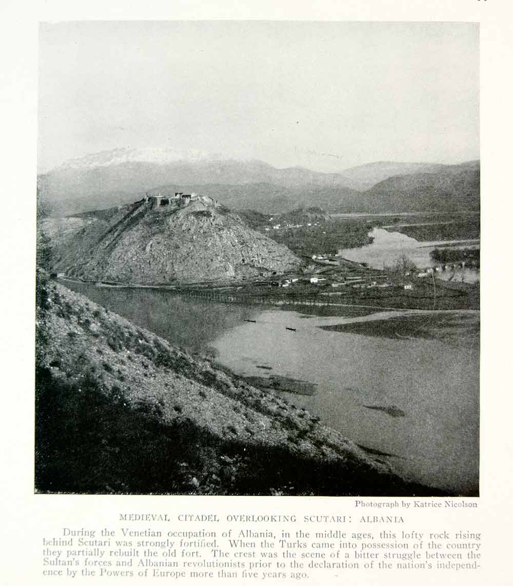 1918 Print Rozafa Castle Medieval Fortress Shkoder Scutini Albania Historic YNG3