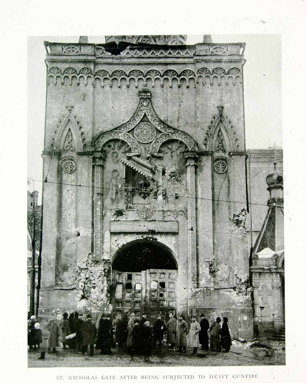 1918 Print Nikolskaya Gate Door St. Nicholas Tower Moscow Kremlin Historic YNG3