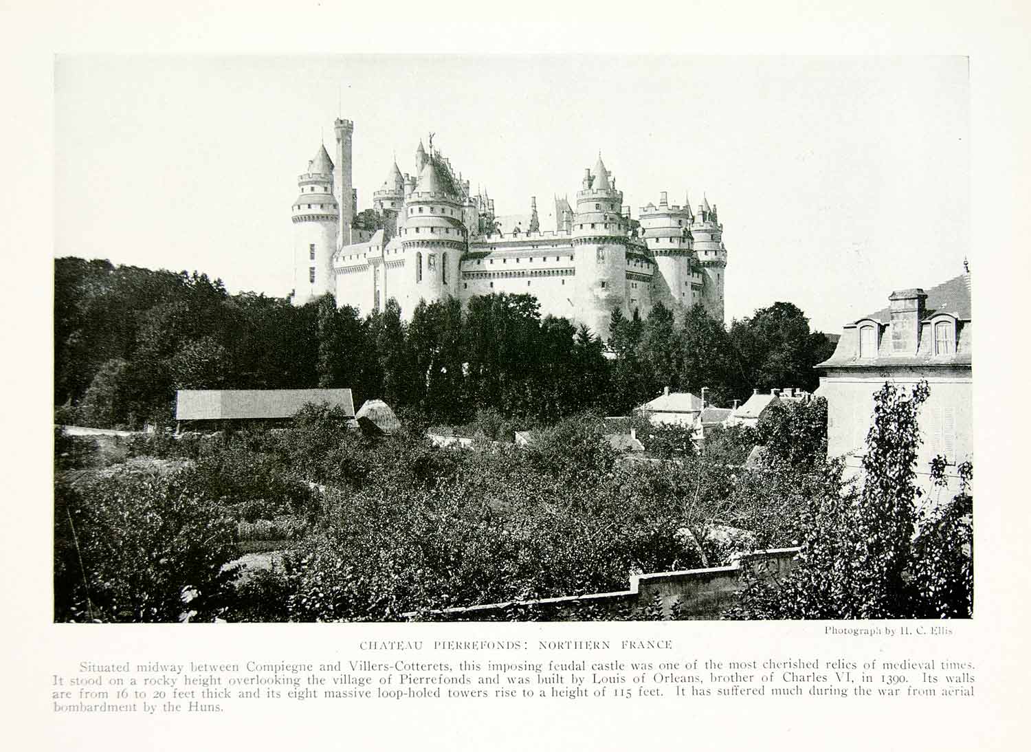 1918 Print Chateau Pierrefonds Castle France Medieval Architecture Historic YNG3