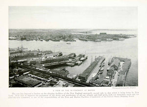 1918 Print Boston Harbor Waterfront Docks Warehouses Aerial View Historic YNG3