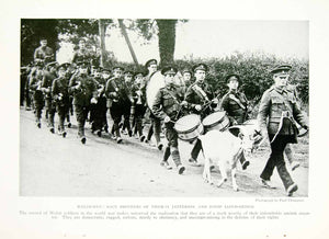 1918 Print World War I Welsh Soldiers Wales Drum Bugles Band Historic WWI YNG3