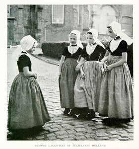 traditional dress dutch 1918 Print Holland Dutch Girls Costume Traditional Dress The Netherlan –  Period Paper Historic Art LLC