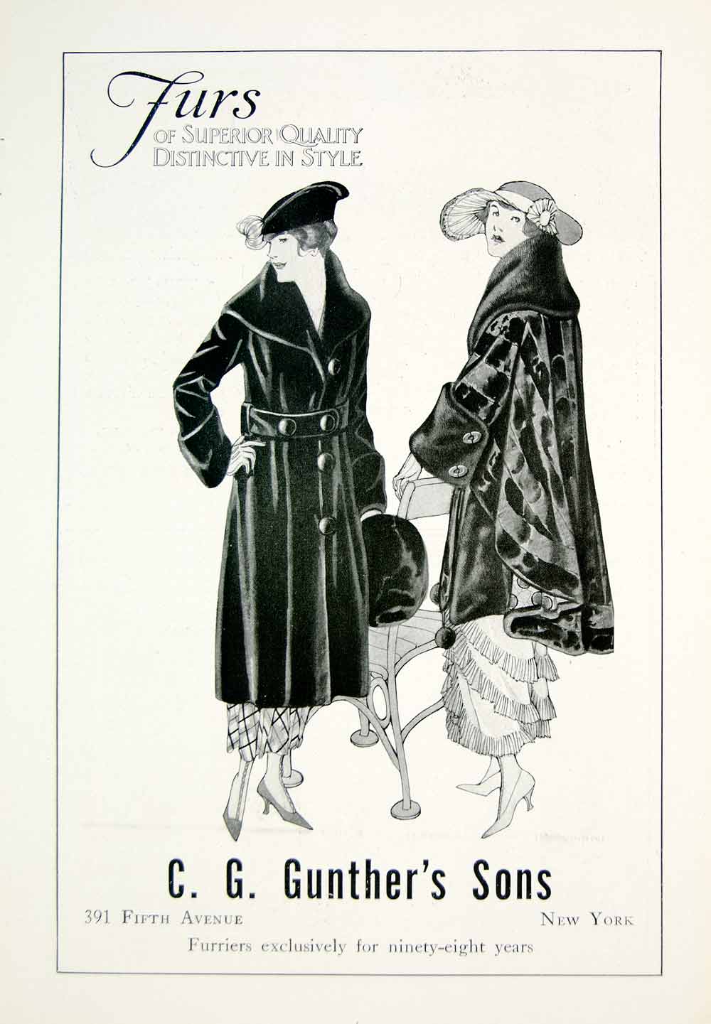 1918 Ad Vintage Furrier C. G. Gunther 391 5th Avenue NYC Women Fashion Furs YNG3