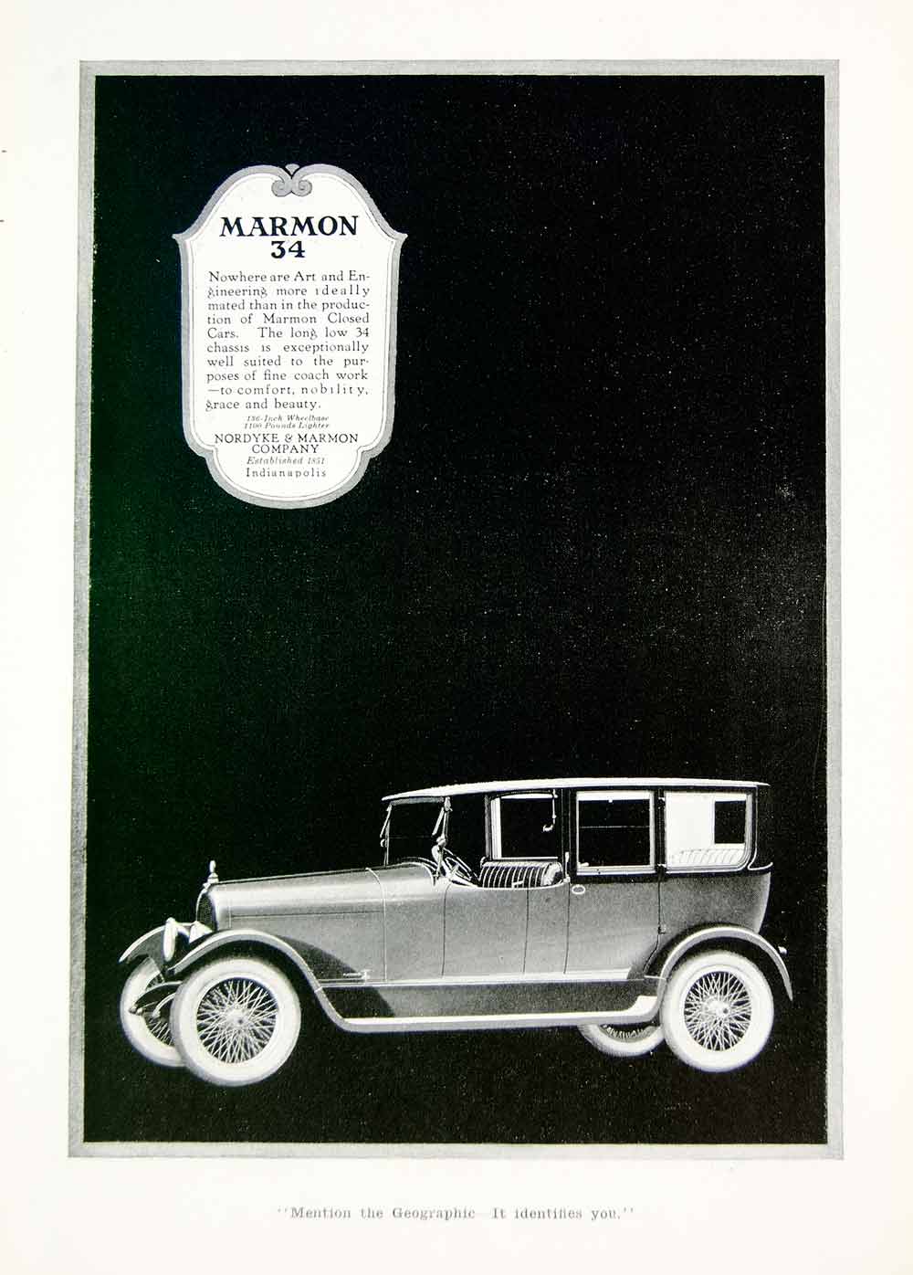 1918 Ad Vintage Nordyke & Marmon 34 Closed Car Automobile Antique Sedan YNG3
