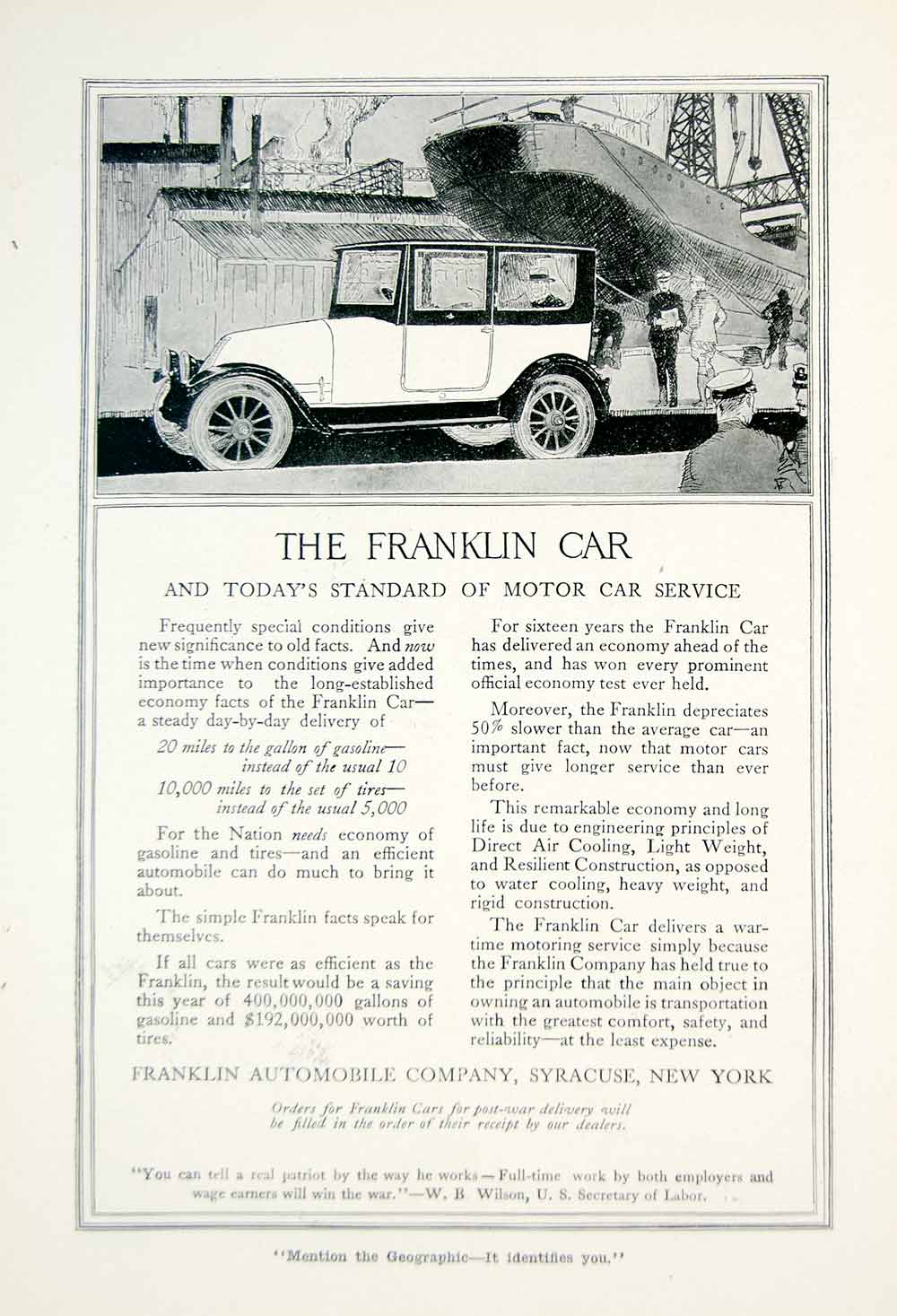 1918 Ad Franklin Automobile Company Syracuse New York Antique Closed Car YNG3