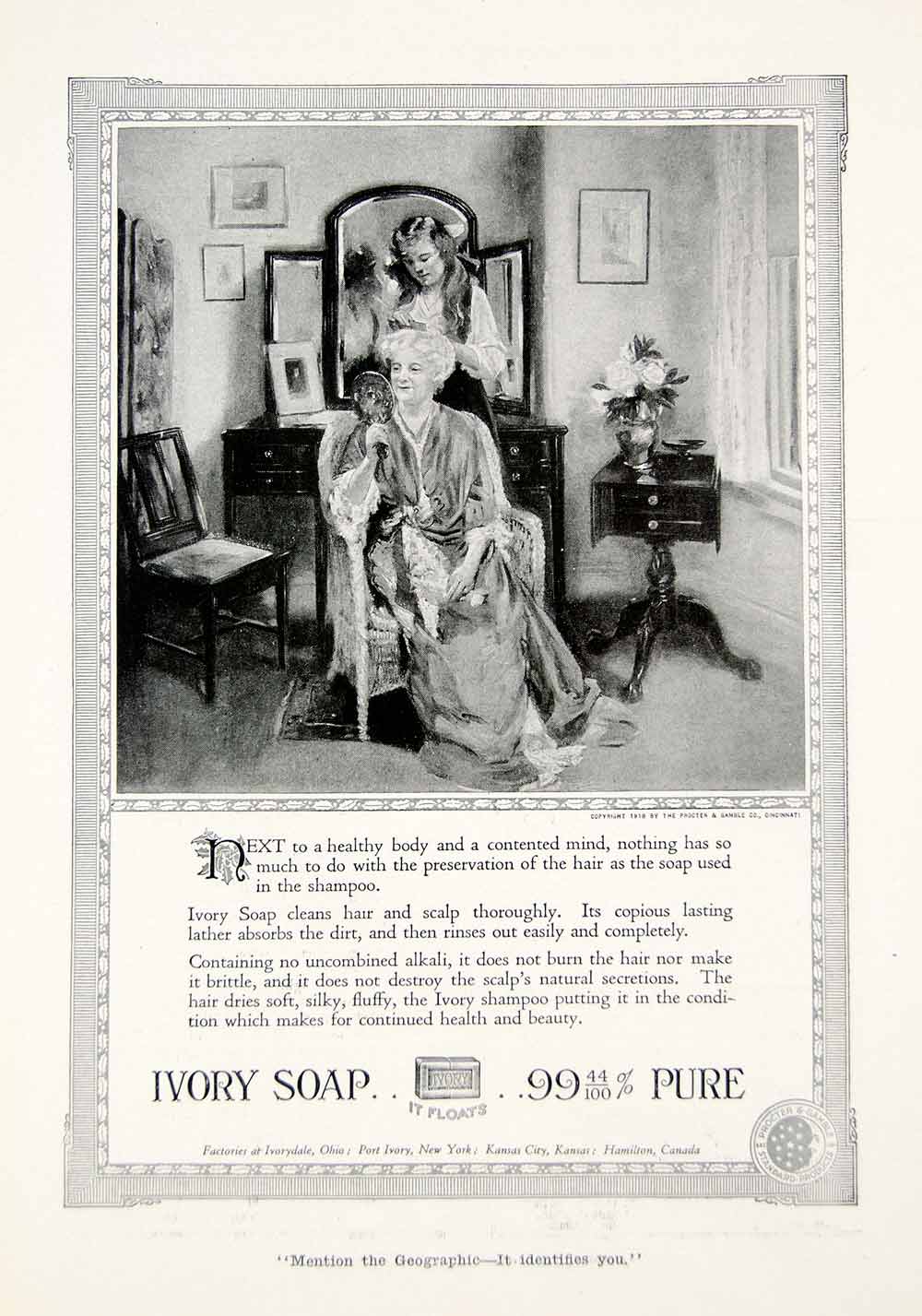 1918 Ad Vintage Ivory Soap Shampoo Hair Scalp Care Cleaning Beauty Health YNG3