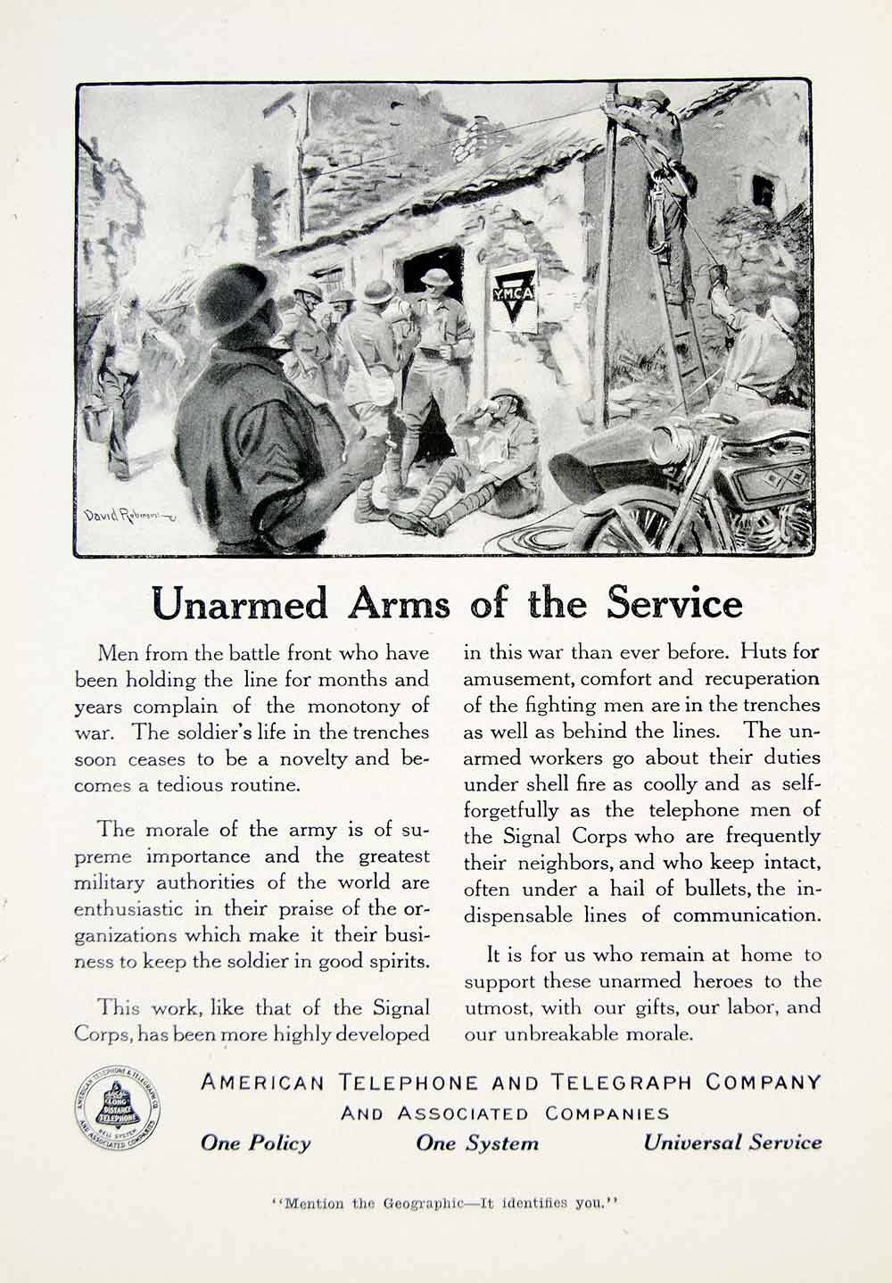 1918 Ad AT&T World War I Signal Corps Army Soldiers Morale Camp YMCA Hut YNG3