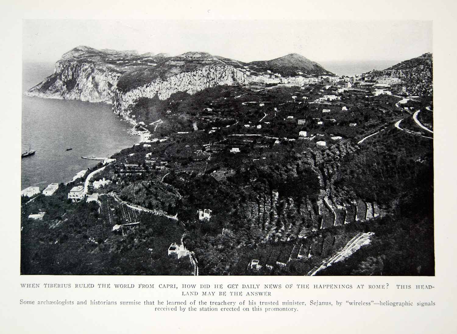 1919 Print Capri Town Island Landscape Tyrrhenian Sea Historical Image View YNG4