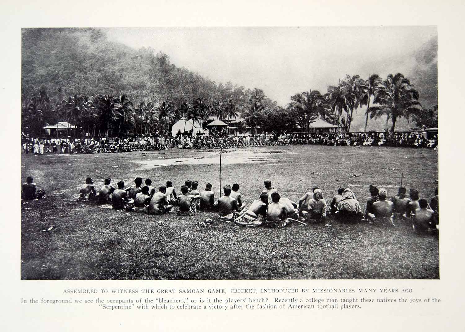 1919 Print American Samoa Cricket Crowd Sport Natives Historical Image View YNG4