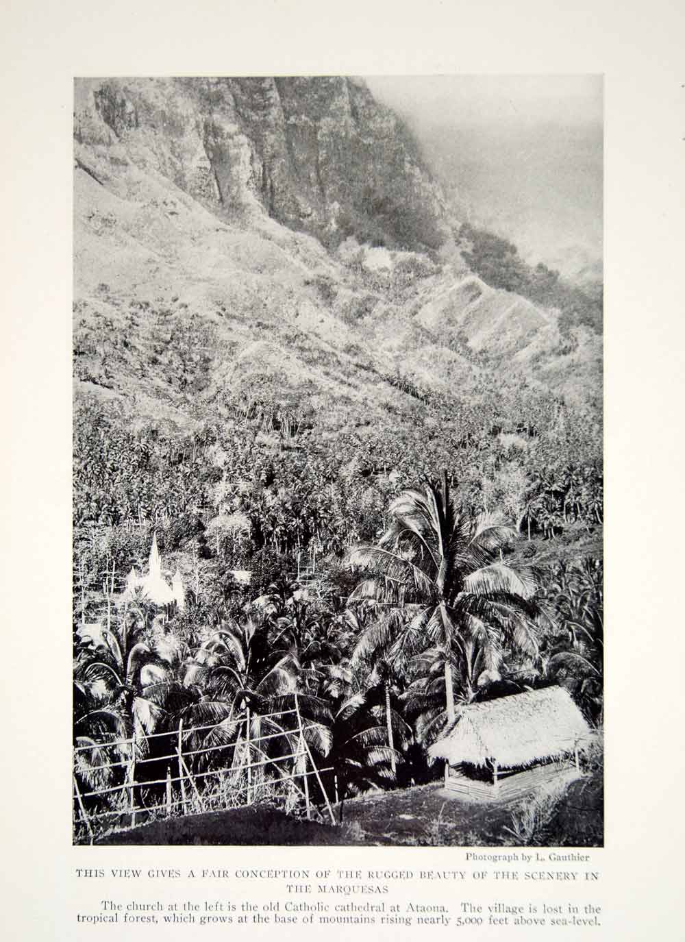 1919 Print Marquesas Islands Ataona Landscape Historical Image Mountain YNG4