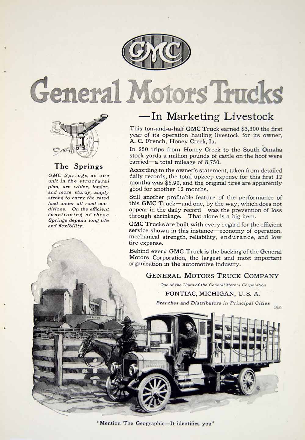 1919 Ad General Motors Truck Company Vehicle Livestock Transport Image YNG4