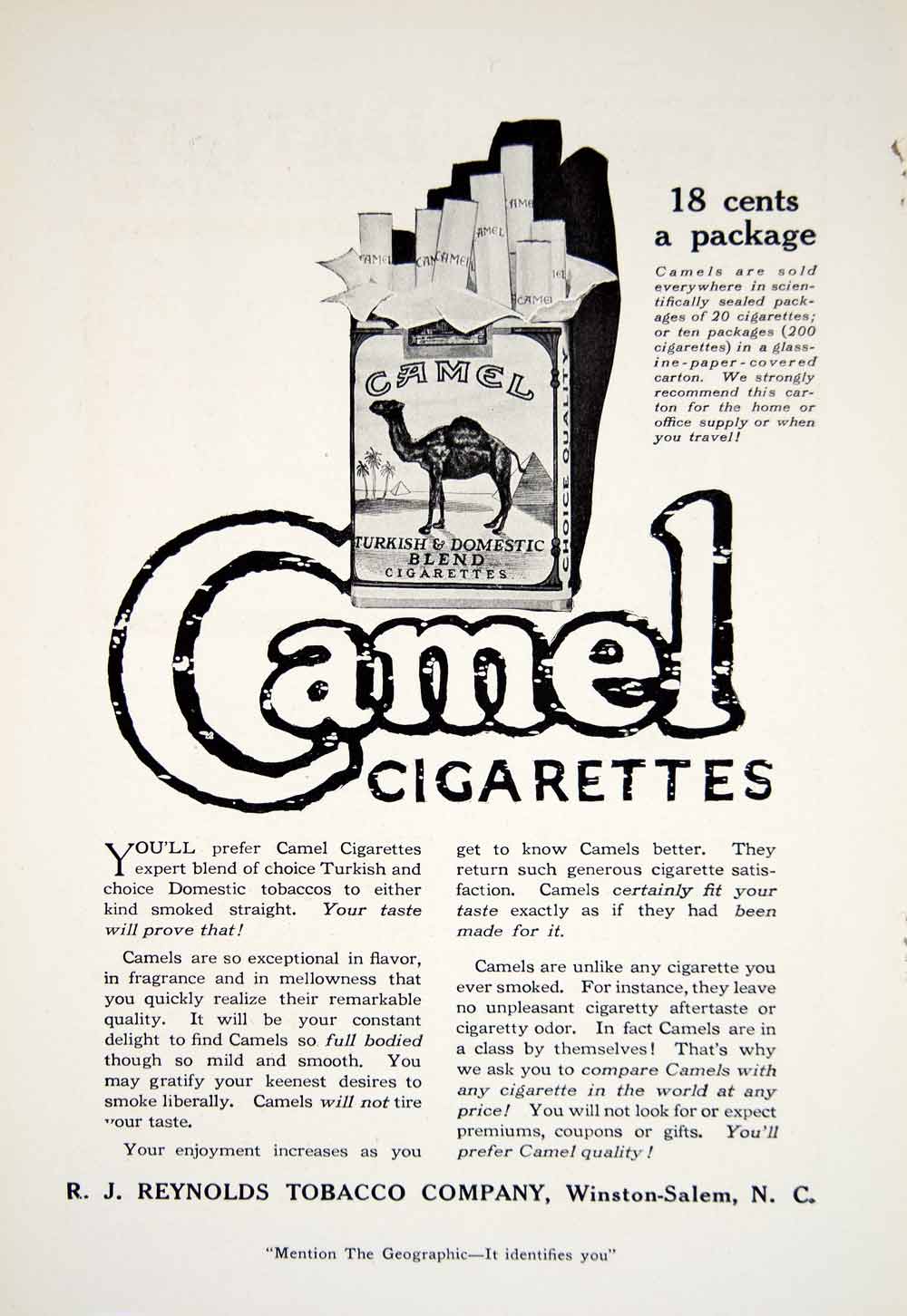 1919 Ad R.J. Reynolds Tobacco Company Camel Cigarettes Winston Salem Image YNG4