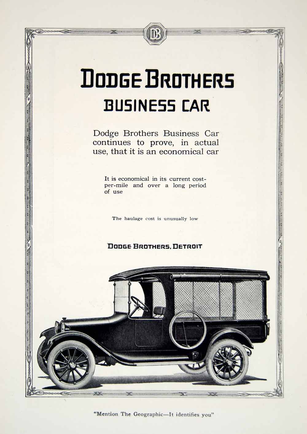 1919 Ad Dodge Brothers Business Car Automobile Vehicle Detroit Economical YNG4