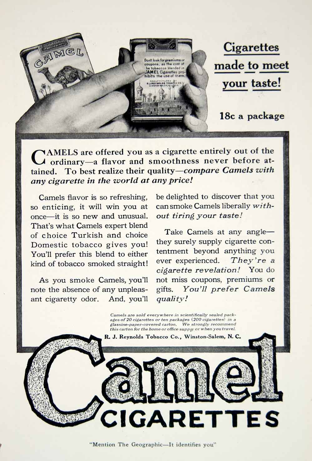 1919 Ad R.J. Reynolds Tobacco Company Cigarettes Camel Smoking Historical YNG4