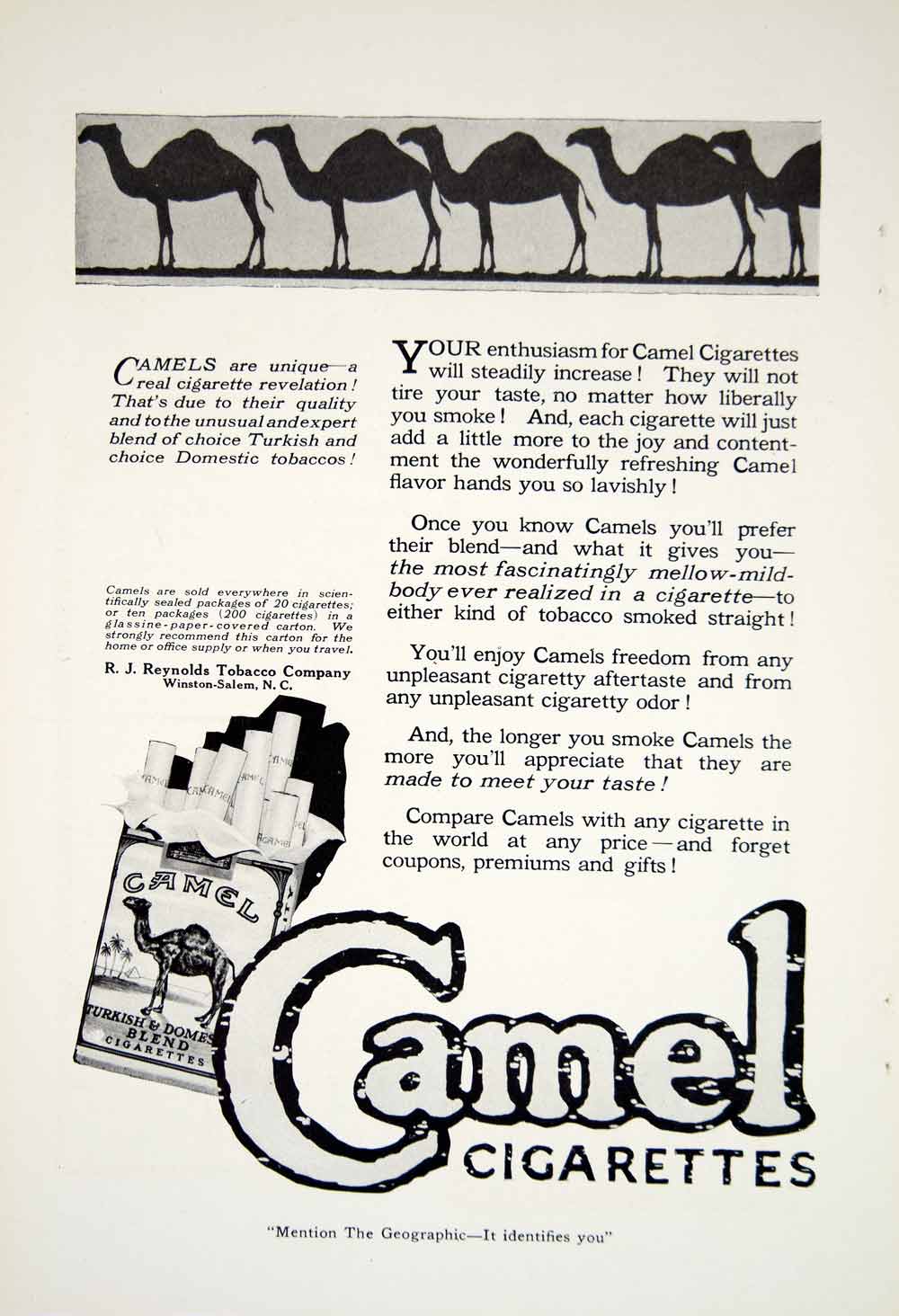 1919 Ad Camel Domestic Turkish Blend Cigarettes R.J. Reynolds Tobacco Image YNG4