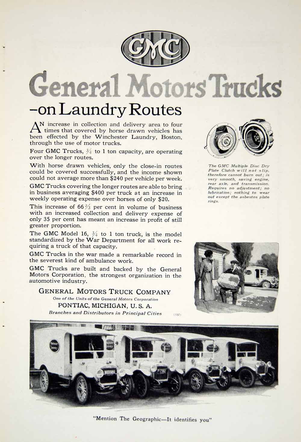 1919 Ad Laundry Route General Motors Truck Company Vehicle Work Transport YNG4