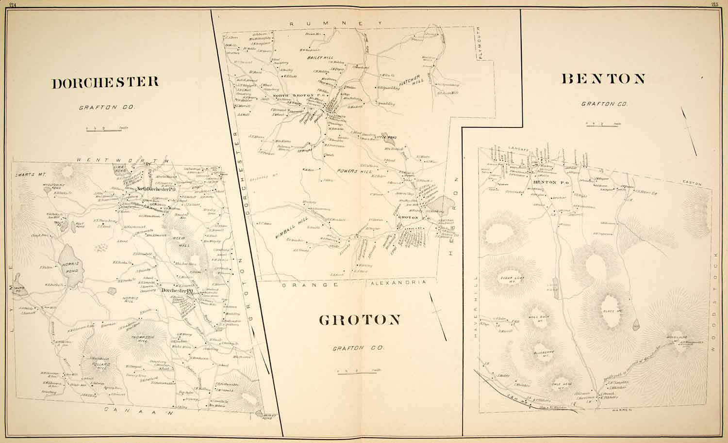 1892 Lithograph Map Benton Groton Dorchester Kimball Fletcher Benton YNHA1