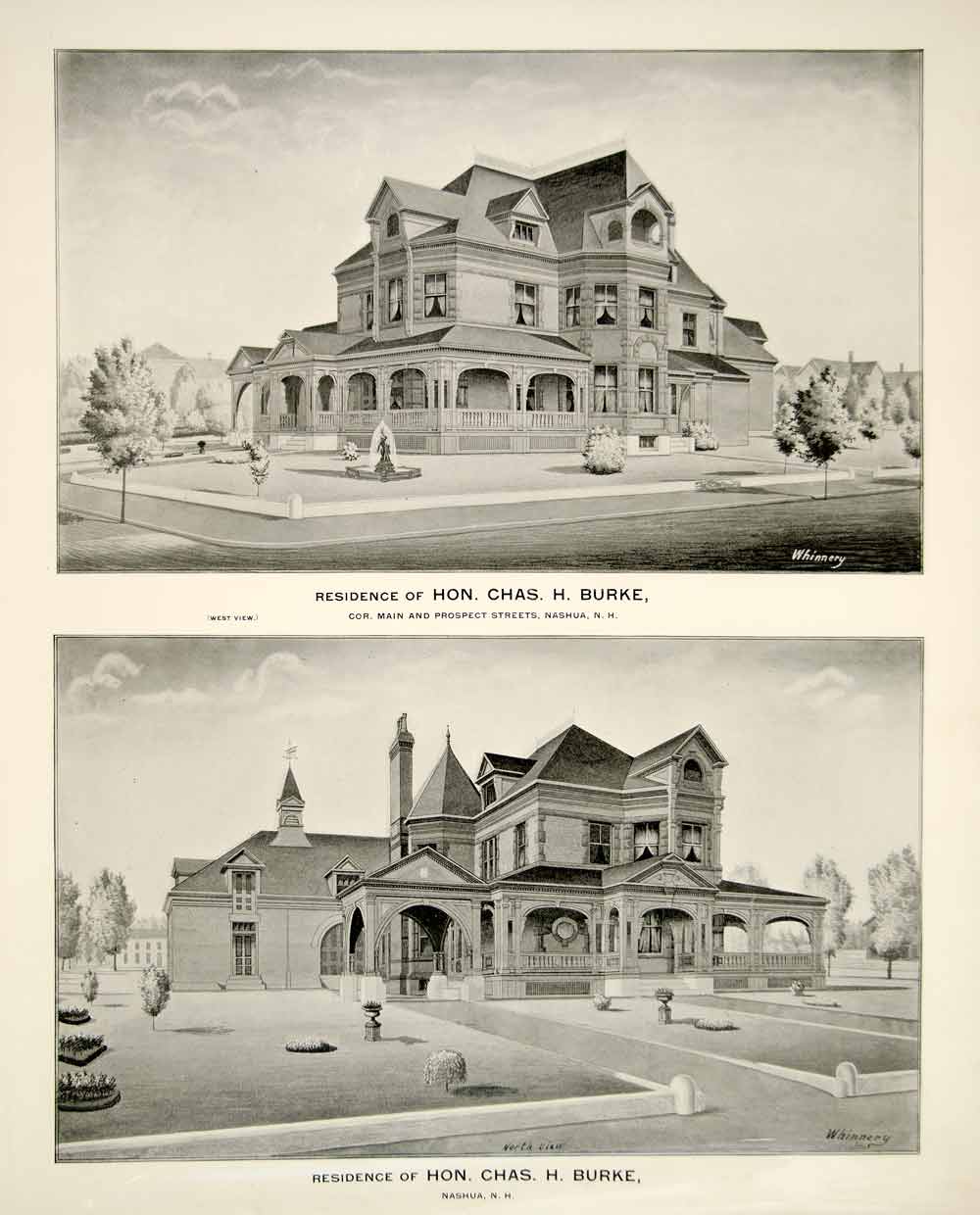 1892 Print Charles H. Burke Residence Nashua New Hampshire Whinnery YNHA1