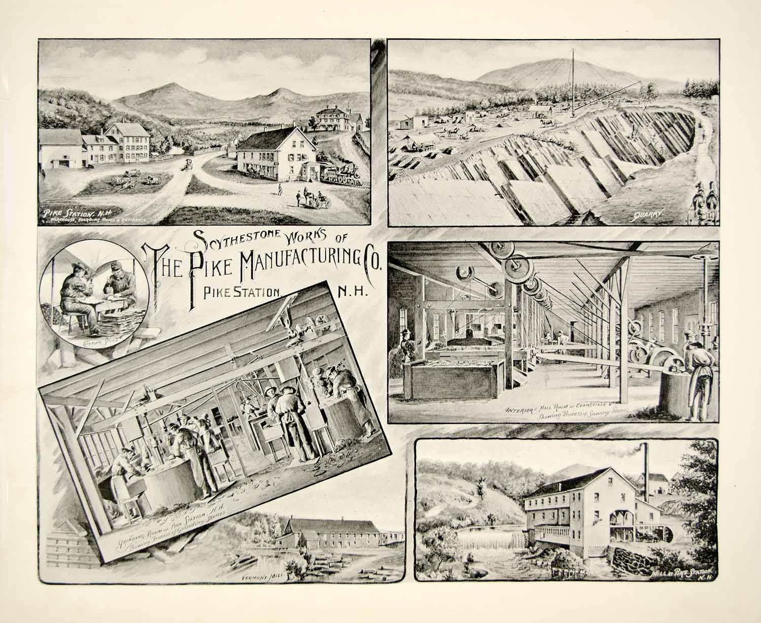 1892 Print Scythestone Works Pike Manufacturing Quarry Vermont Mills YNHA1