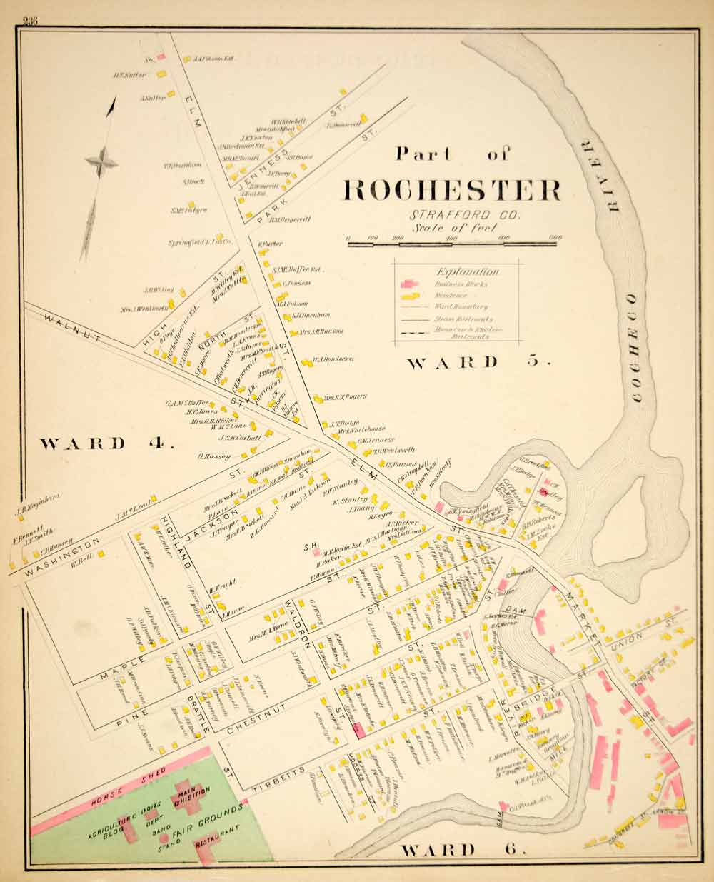 1892 Lithograph Map City Rochester Strafford County New Hampshire New YNHA2