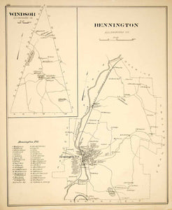 1892 Lithograph Map Bennington Windsor Town Hillsborough County New YNHA2