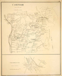 1892 Lithograph Map Cornish Town Sullivan County New Hampshire NH New YNHA2
