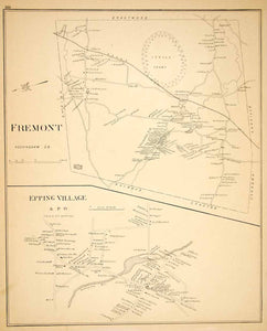 1892 Lithograph Map Fremont Epping Village Town Rockingham County New YNHA2