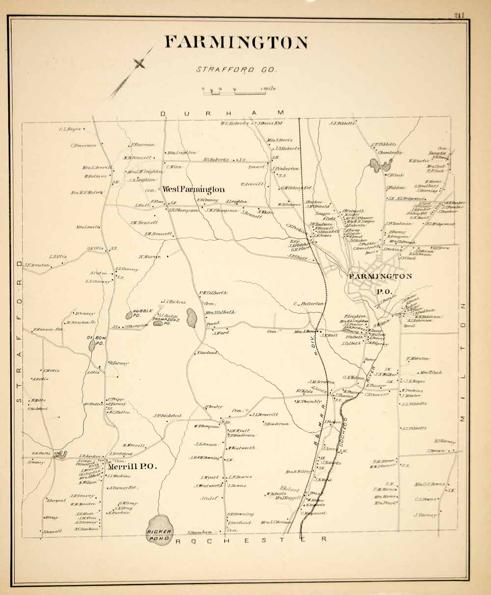 1892 Lithograph Map Farmington Town Strafford County New Hampshire New YNHA2