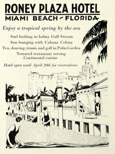 1930 Ad Roney Plaza Hotel Miami Beach Florida Tropical Swim Bathing Gulf YNM1