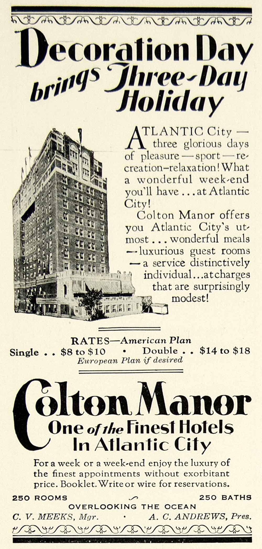 1930 Ad Colton Manor Atlantic City New Jersey Architecture Hospitality YNM1
