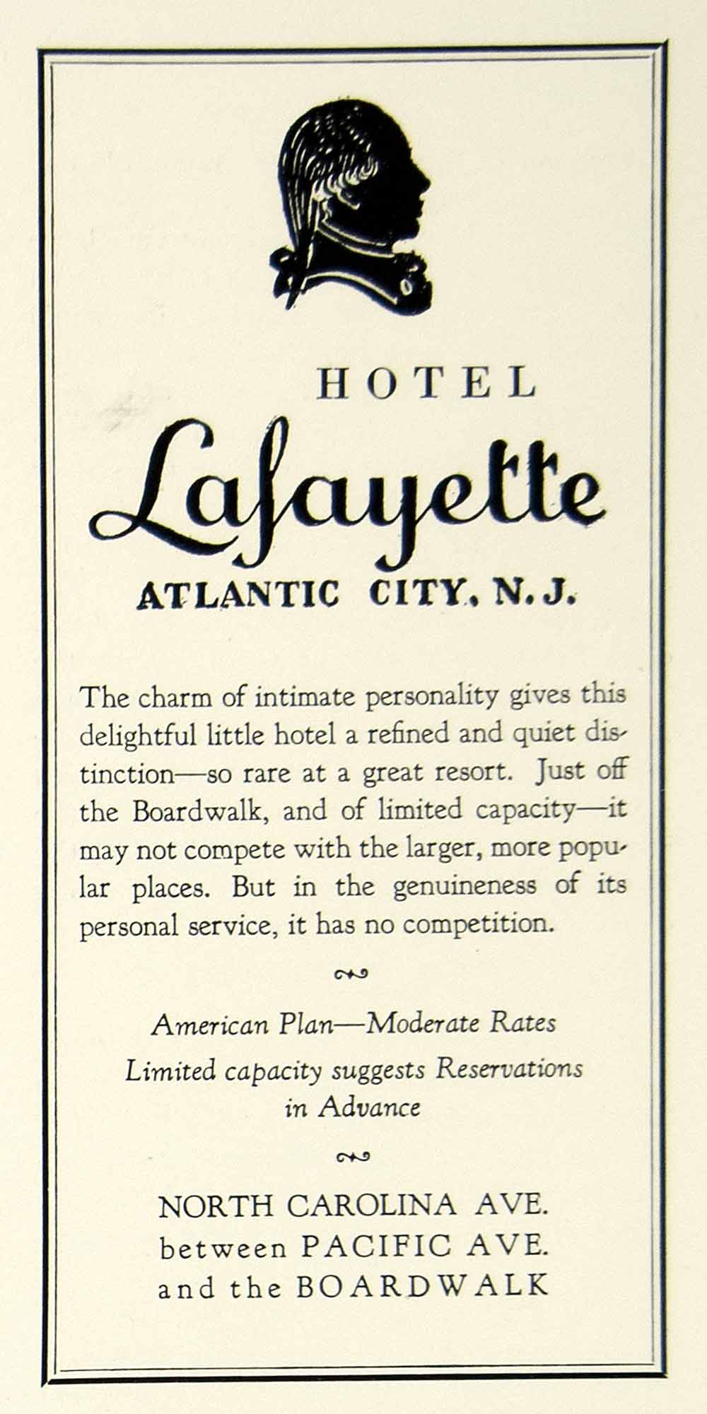 1930 Ad Hotel Lafayette Atlantic City New Jersery Hospitality North YNM1