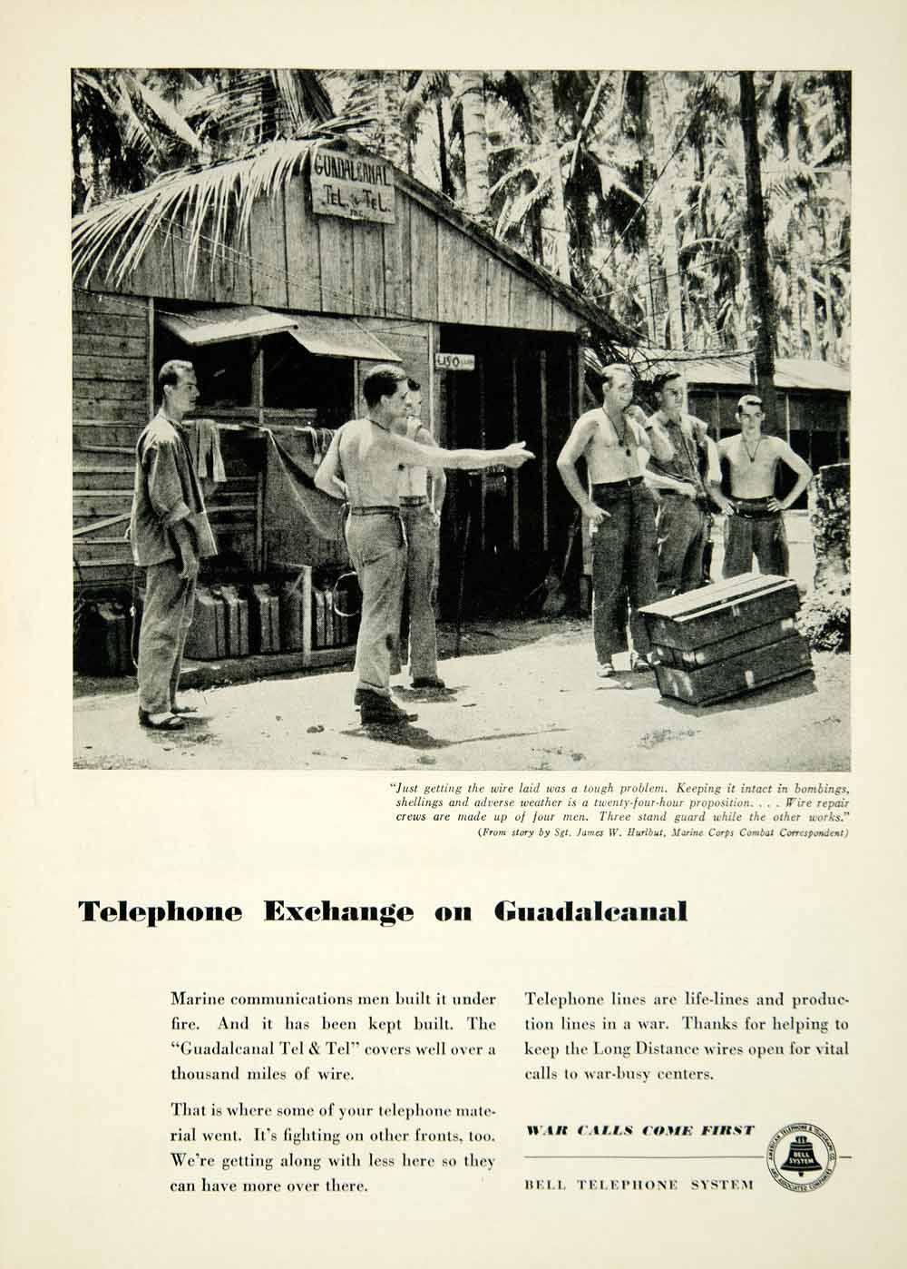 1943 Ad Wartime Bell Telephone System Guadalcanal American Soldiers YNM2