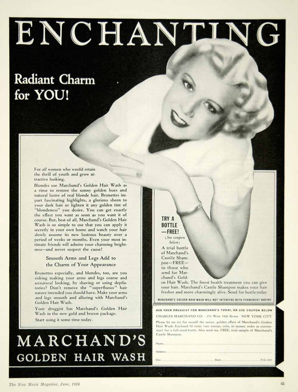 1935 Ad Charles Marchand's Golden Hair Wash Color Rinse Coloring Shampoo YNM3