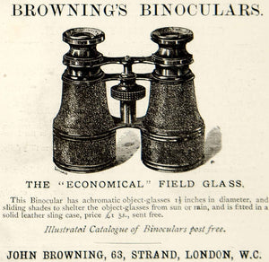 1885 Ad John Browning Field Glass Binoculars 63 Strand London Victorian Era YNM4