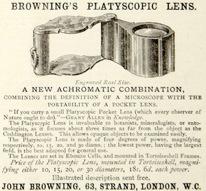 1885 Ad John Browning Platyscopic Lens Magnifying Glass Science Victorian YNM4