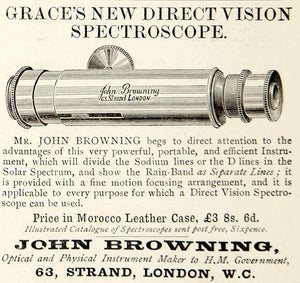 1885 Ad John Browning Spectroscope Science Astronomy Chemistry Victorian YNM4