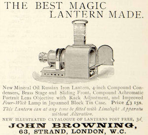 1885 Ad John Browning Magic Lantern Projector Victorian Laterna Magica YNM4