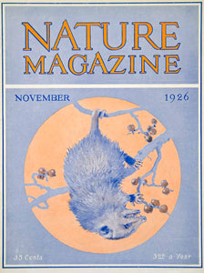 1926 Cover Nature Magazine Opposum Marsupial Robert Bruce Horsfall Art YNM5