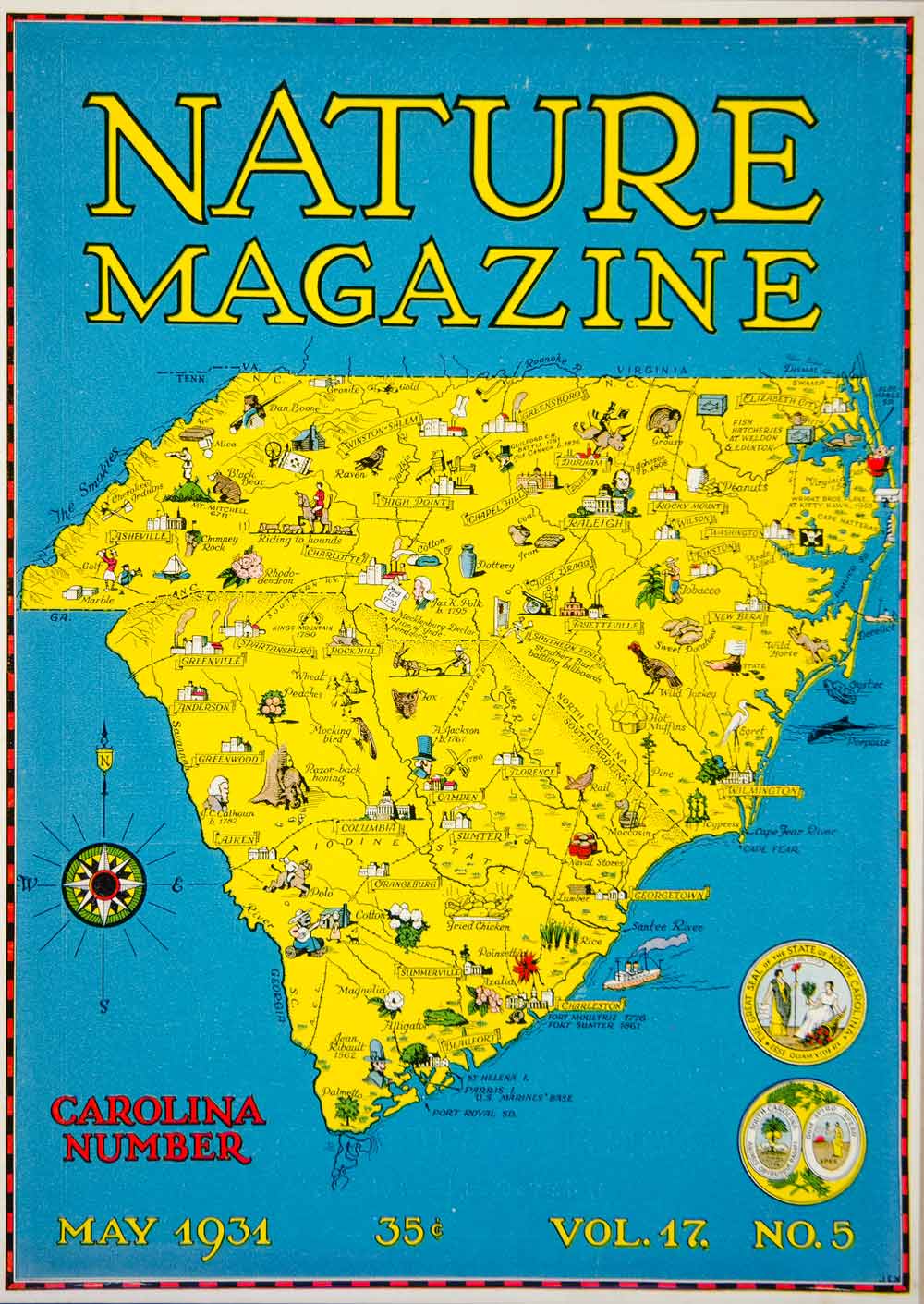 1931 Cover Nature Magazine May North Couth Carolina Garnet Jex Art Seal YNM5