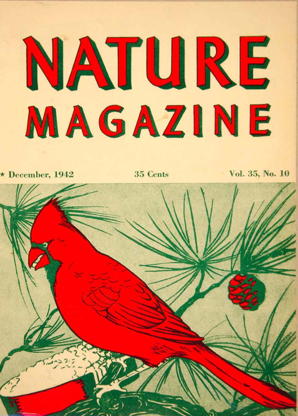 1942 Cover Lithograph Nature Red Cardinal Bird Rosalie Rees Art Wildlife YNM5