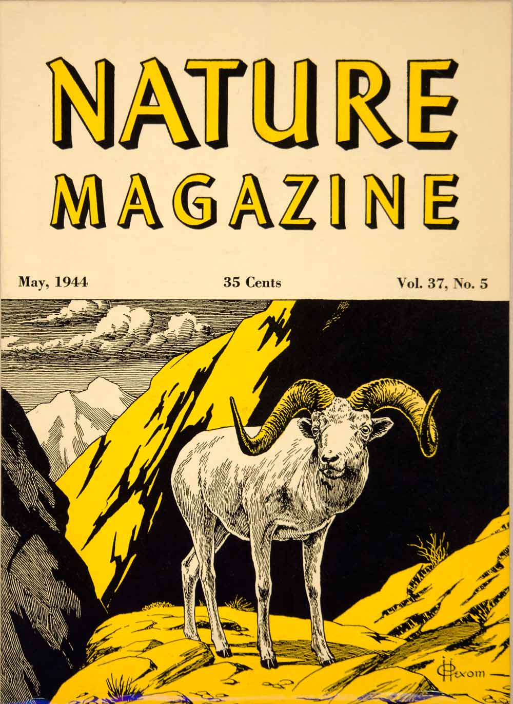 1944 Cover Lithograph Nature Mag. Dall Mountain Sheep Hexom Wildlife Art YNM5