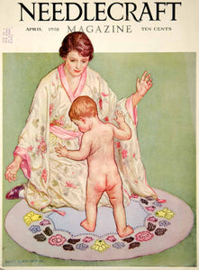 1928 Cover Needlecraft Alice Beach Winter Art Mother Naked Baby Toddler YNM6