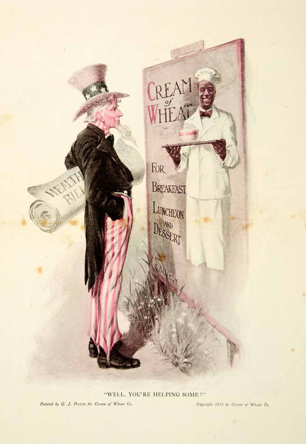 1921 Ad Cream of Wheat Cereal Uncle Sam Chef Rastus Galen J. Perrett Art YNM6