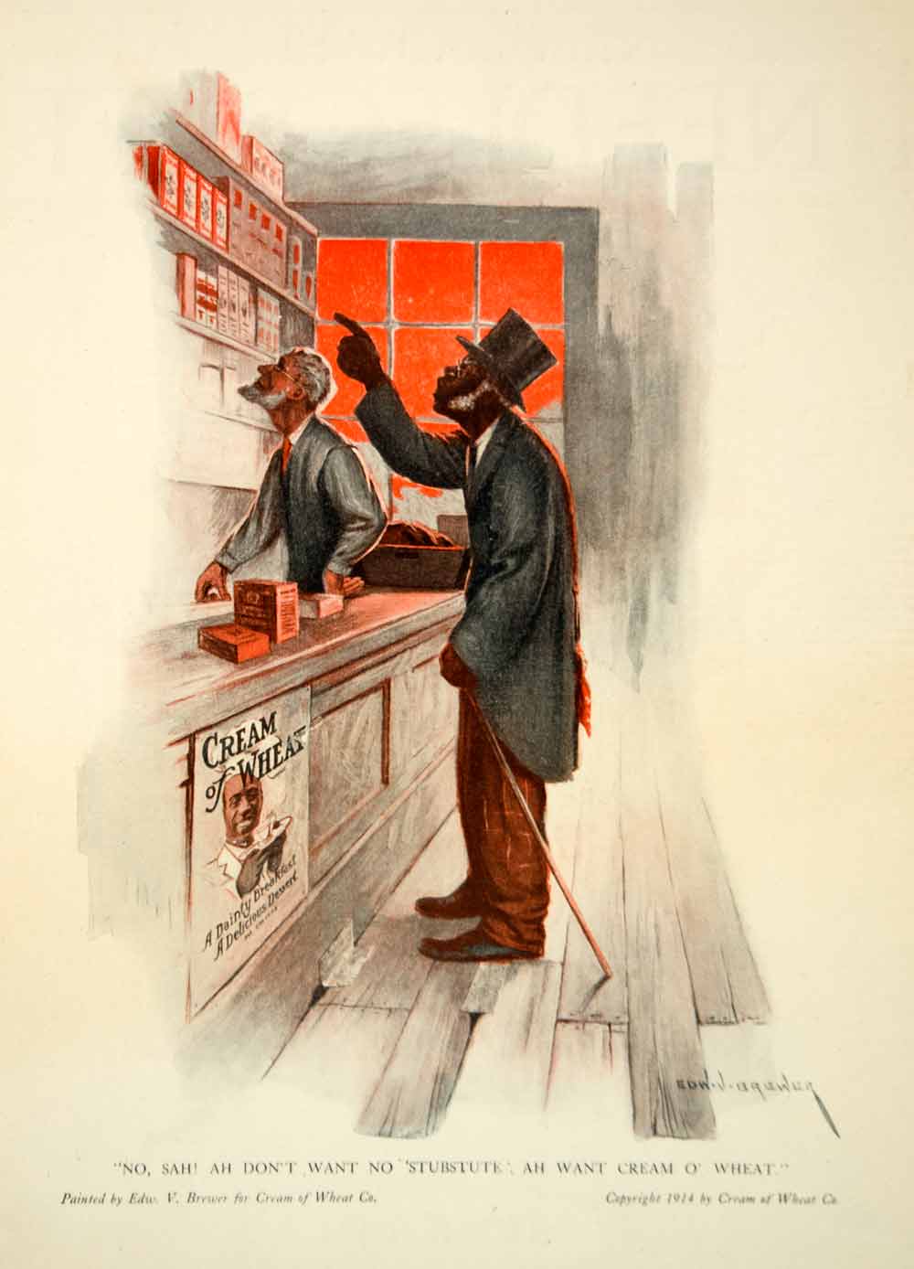 1921 Ad Cream of Wheat Cereal Black Americana Old Gentleman Grocery Store YNM6